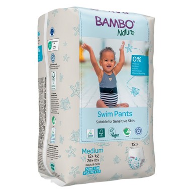 BAMBO NATURE Pelene za plivanje M, 12+ kg, za jednokratnu upotrebu, bijelo/plave