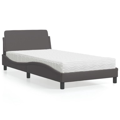 Krevet s madracem sivi 100 x 200 cm od umjetne kože