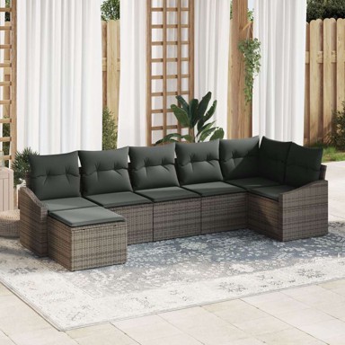 Set od 7 komada vrtnih sofa s jastučićima, poliratan, sivi