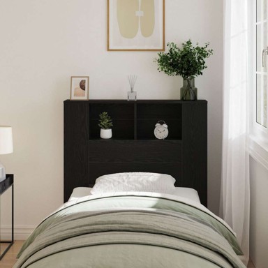 Glava kreveta s ormarićem crna hrastovina 100x19x104.5 cm, crna