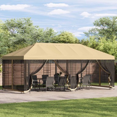 Paviljon s bočnim stranama, 6 x 3 m, poliester i čelik 190, bež