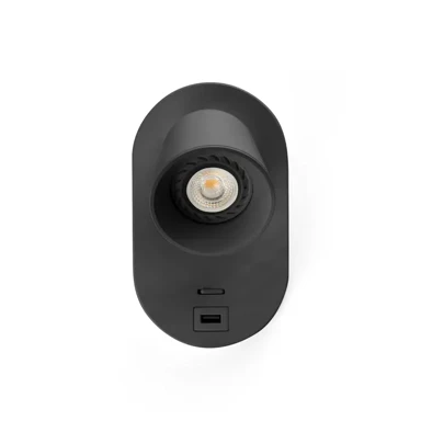 Zidna svjetiljka Corb, GU10 + USB-C, crna