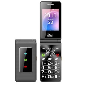 MEANIT Klasični mobitel Flip XXL, crni