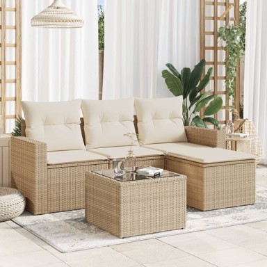 5-dijelni vrtni set sofa s jastucima bež od poliratana