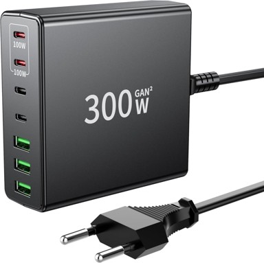 FINIBO USB-C punjač, 300 W, 7 portova, 4 x USB-C i 3 x USB-A, crni