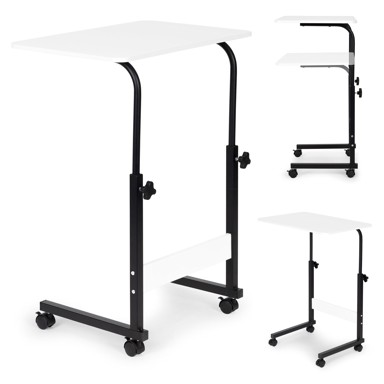 Stol za prijenosno računalo s kotačima, radni stol pričvršćen za sofu fotelju - bijeli