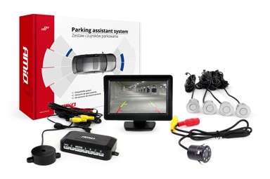 AMIO Parking senzori, 4 kom, srebrni, 22 mm, TFT01 4,3'' zaslon, buzzer, HD-307-IR kamera za rikverc