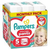 PAMPERS Pelene gaćice, Active Baby Pants, veličina 5, 11–17 kg, 136 kom