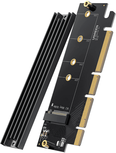 UGREEN Adapter s hladnjakom, M.2 PCIe NVME M-Key na PCIe 4.0 x16, crni
