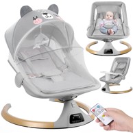 NIKCORP Električna ljuljačka za bebe, Bluetooth, daljinski upravljač, 4 stupnja ljuljanja, 5-točkovni pojas, siva