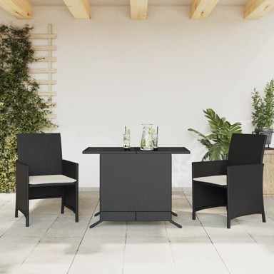 3-dijelni bistro set s jastucima crni od poliratana