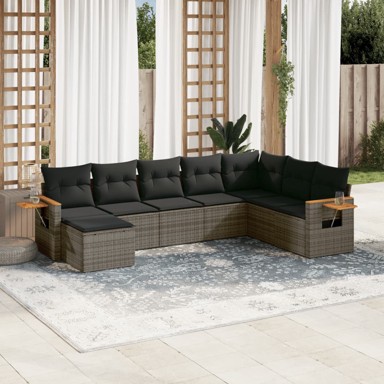 8-dijelni set vrtnih sofa od poliratana s jastucima sivi