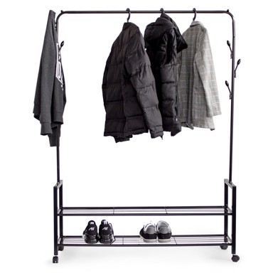 MODERNHOME Stalak za odjeću s 2 police, crni