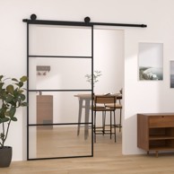 Klizna vrata s priborom, 90 x 205 cm, ESG staklo i aluminij
