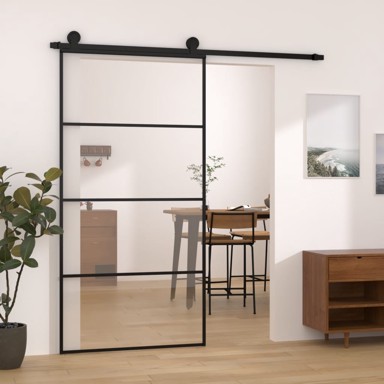 Klizna vrata s priborom, 90 x 205 cm, ESG staklo i aluminij