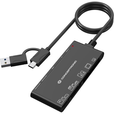 CONCEPTRONIC Čitač kartica 7-u-1, USB-A/USB-C 3.2, crni