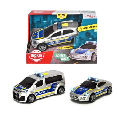 DICKIE Policijsko vozilo, 15 cm, svjetlosni i zvučni efekti, 3 sorte