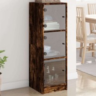 Visoka komoda sa staklenim vratima boja hrasta 35 x 37 x 109 cm , dimljeni hrast