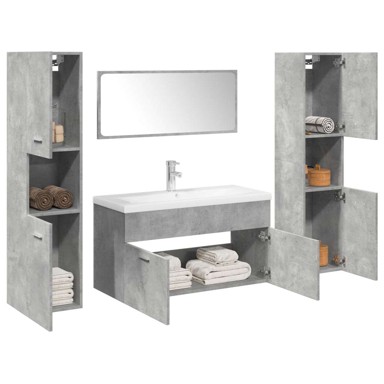 5-dijelni set kupaonskog namještaja, 90 x 38,5 x 46 cm + 30 x 30 x 130 cm, betonsko sivi