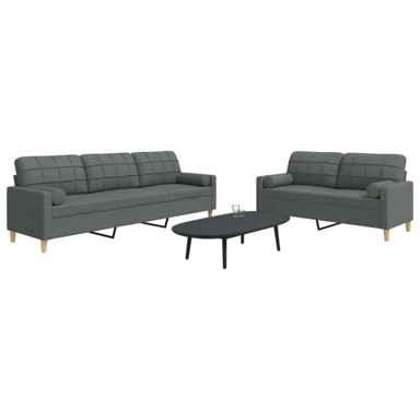Set sofa 2-dijelni s ukrasnim jastucima, tkanina,, tamnosivi