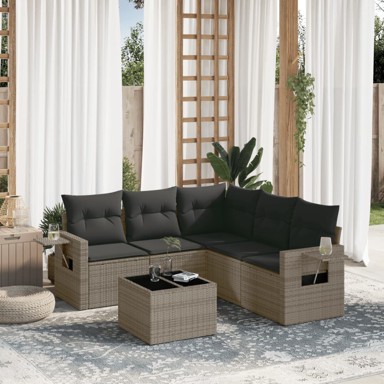 6-dijelni set vrtnih sofa od poliratana s jastucima sivi