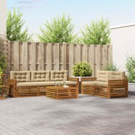 Set vanjskih sofa s jastukom 6 kom, prirodna i bež