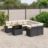 9-dijelni set vrtnih sofa s jastucima crni od poliratana