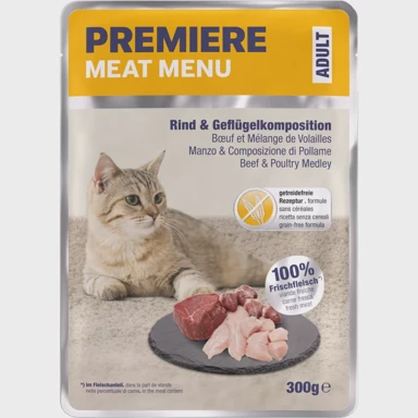 PREMIERE Hrana za mačke CAT MEAT MENU ADULT, govedina i perad, 300 g