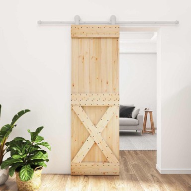 Klizna vrata 70x210 cm od masivne borovine, prirodna i bijela