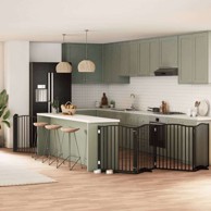 Vrata za pse s vratašcima 8 panela sklopiva 640 cm drvo topole 80 x 90 x 2 cm, crna