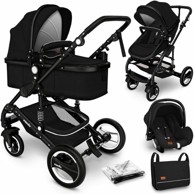 KIDUKU Kombinirana dječja kolica 3u1 Crna/Crna