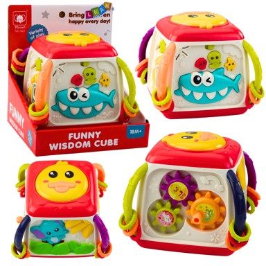 Interaktivna edukativna kocka, s šarenim ručkama i pomičnim elementima, shark