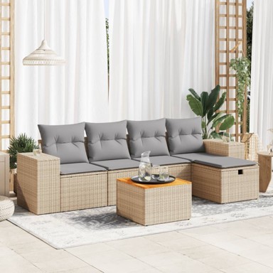 6-dijelni set vrtnih sofa s jastucima bež od poliratana