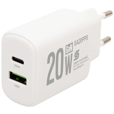 HOME Punjač kućni SA20PPS 62778, brzi, 1×USB-A, 1×USB-C, 20W, GaN tehnologija