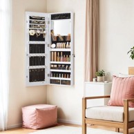 SONGMICS Ormar za nakit zidni s ogledalom i LED osvjetljenjem 9,8 x 37,6 x 108,1 cm, bijeli
