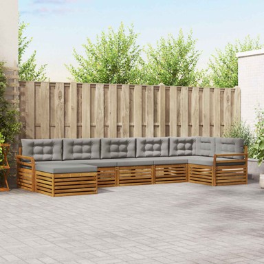 Set sofa 7 kom čvrsto drvo akacije, prirodna i svijetlo siva