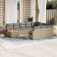 11-dijelni set vrtnih sofa s jastucima bež od poliratana