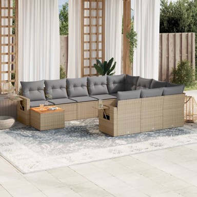 11-dijelni set vrtnih sofa s jastucima bež od poliratana