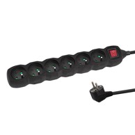 NORTHIX Produžni kabel Esperanza 6 utičnica s prekidačem 3 m, crni
