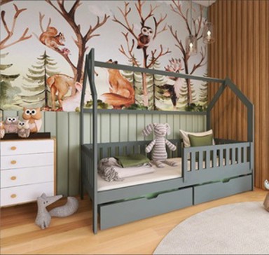 Drveni dječji krevet Natan s ladicom, 180 x 80 cm, grafit