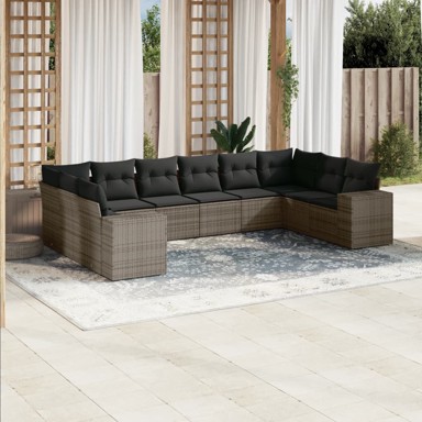 10-dijelni set vrtnih sofa od poliratana s jastucima sivi