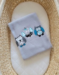 MY SWEET BABY Flis dekica za bebe Bigi Zibi & Adele Owls, siva i tirkizna