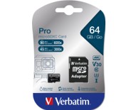 VERBATIM Memorijska kartica Pro MicroSDXC, 64GB, U3, V30, Class 10, s adapterom