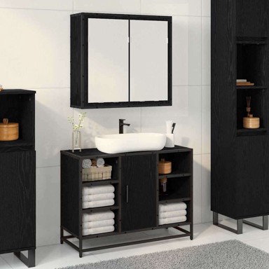 Kupaonski ormar s ogledalom, 65 x 20 x 60 cm, crni hrast