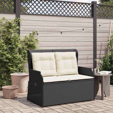 Vrtna klupa s jastukom 110 x 67 x 95 cm, poli-ratan, crna