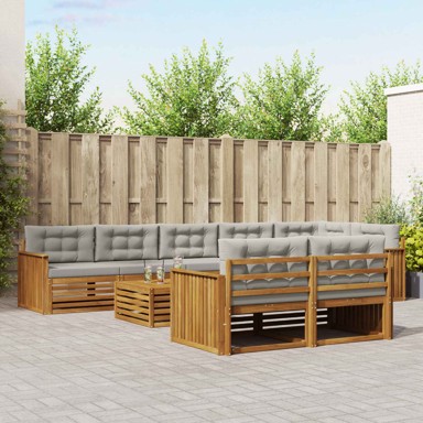 Set vanjskih sofa s jastukom 9 kom, prirodna i svijetlo siva
