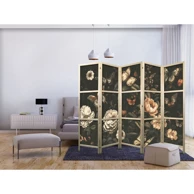 Japanski paravan Tajanstveni vrt – leptiri koji lete iznad cvijeća, rustikalna večer 225x172 cm
