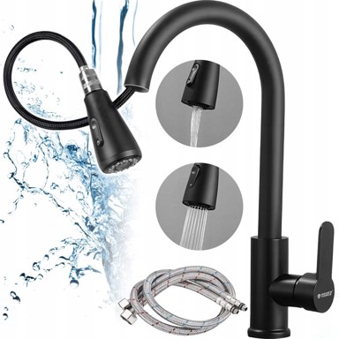 DEXXER Jednoručna aluminijska izvlačna kuhinjska slavina 80 cm, crna