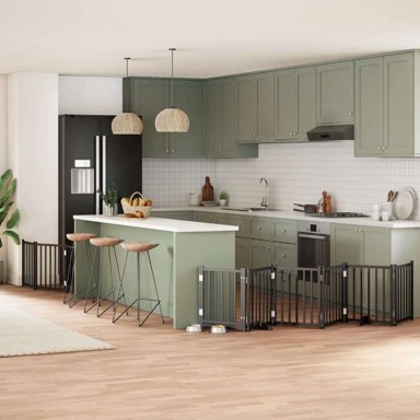 Vrata za pse s vratašcima, 9 panela, sklopiva, 450 cm, 50 x 60 x 2 cm