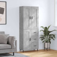 Visoka komoda siva betona 69 5x34x180 cm od konstruiranog drva, 1 drvena vrata 3 ladice